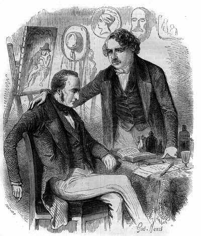 Nicephore Niepce (1765-1833)和Louis Daguerre (1787-1851)，法国发明家，摄影的先驱者。1852年的雕版画。 作者 法语学校