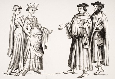 高贵的女仆和荣誉女仆，以及“世界奇迹”的缩影，来自“中世纪和文艺复兴时期”的保罗·拉克鲁瓦（1806-84）出版于1847年 作者 法语学校