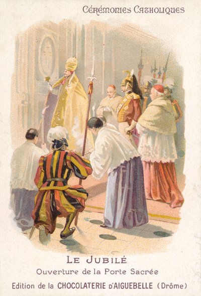 由教皇 Jubilee (chromolitho) 打开圣门 作者 法语学校