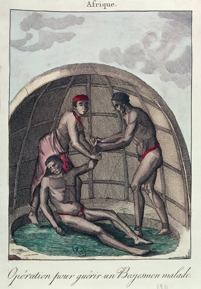 1811年治愈病态布须曼人的行动（彩色雕刻） 作者 法语学校