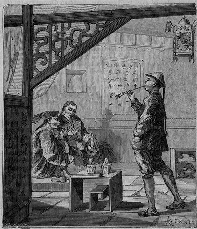 19世纪中国的鸦片吸食者--中国的鸦片吸食者--Alexis Clerc所著《人人可得的科学--大众物理学和化学》中的版画--19世纪末--私人收藏 作者 法语学校