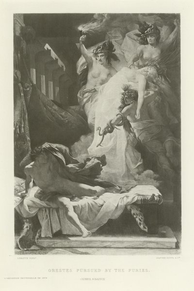 由毛皮追求的Orestes（凹版印刷） 作者 法语学校