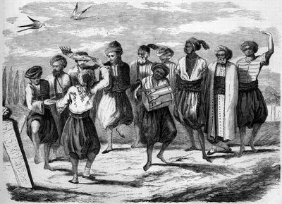 Orthodox feast: Greek Easter dances at the Grand Field of the Dead in Constantinople. Engraving in “” Le Monde Illustré”” n°52 of 10 April 1858. 作者 法语学校