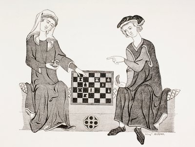 奥兰四世，勃兰登堡侯爵，与他的妻子Hedwige de Habsbourg下棋，来自&39;Les Arts au Moyen Age&39;，1873年出版 作者 法语学校