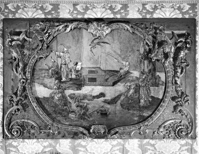带有中文主题的过度面板，c.1730（彩色和镀金木） 作者 法语学校