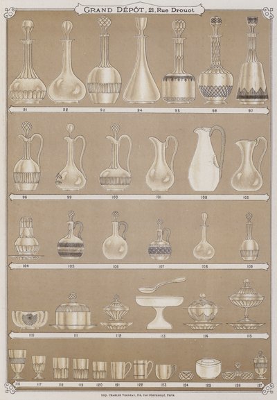 Page from the catalogue of the Grand Depot de Porcelaines, Faiences et Verreries (colour litho) 作者 法语学校