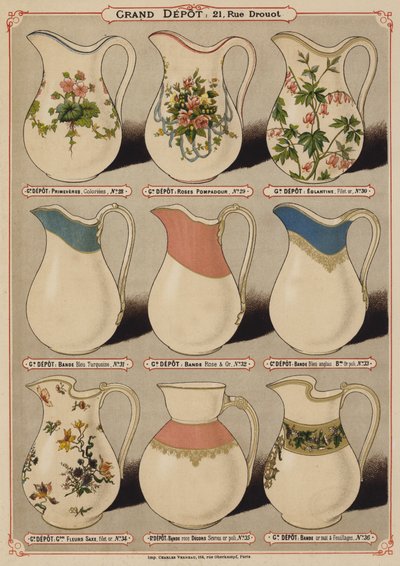 来自 Grand Depot de Porcelaines, Faiences et Verreries 目录的页面（彩色石版画） 作者 法语学校