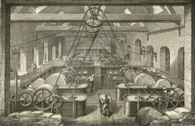 造纸：漂白碎布浆。 雕刻 c1870。 作者 法语学校
