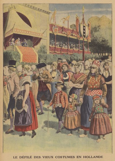 荷兰传统服饰游行（彩色石版画） 作者 法语学校