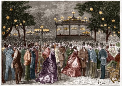 巴黎：夏天的星期五，在香榭丽舍大街的音乐会（Champs Elysees）。 作者 法语学校