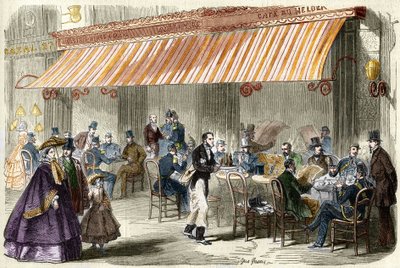 19世纪的巴黎。1859年的意大利人大道：傍晚五点的海尔德咖啡馆外。 作者 法语学校