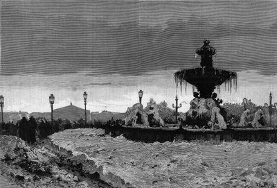 雪中的巴黎，1879-1880年冬：协和广场的一个喷泉在霜冻中的景色。斯科特在1月3日《插图世界》第1188期上的版画。 作者 法语学校