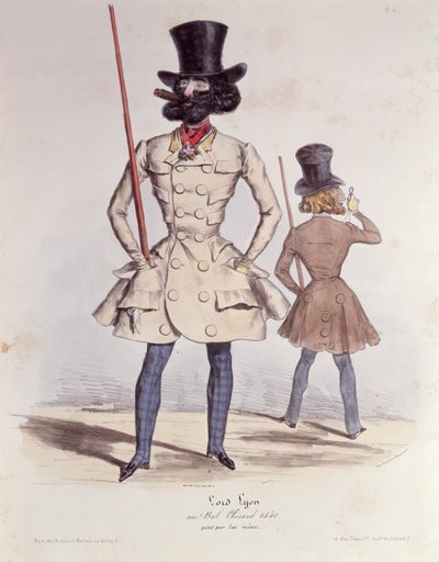 1840年Bal Chicard的巴黎人Dandies（彩色光刻） 作者 法语学校