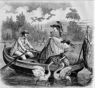 巴黎的模式，1857年夏天：湖上乘船。1857年9月26日《世界画报》第24期上的版画。 作者 法语学校