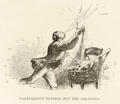 路路通扑灭煤气灯，出自儒勒-凡尔纳（1828-1905）的《八十天环游世界》。 作者 法语学校
