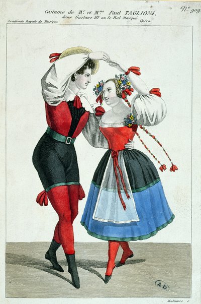 Paul Taglioni（1808-84）和他的妻子Anna Galster在Gustave III中跳舞，1830年 作者 法语学校