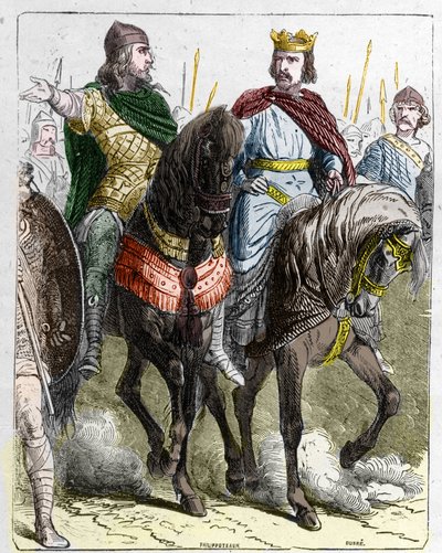 Pepin II de Herstal, known as Pepin le Gros or Pepin le Jeune (645 -714) with Clovis III, king of the Francs from 691 to 695. 作者 法语学校