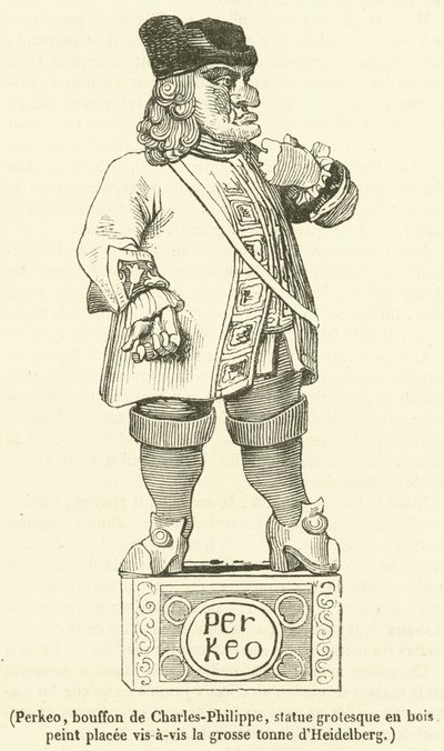 Perkeo, bouffon de Charles-Philippe, statue grotesque en bois peint placee vis-a-vis la grosse tonne d