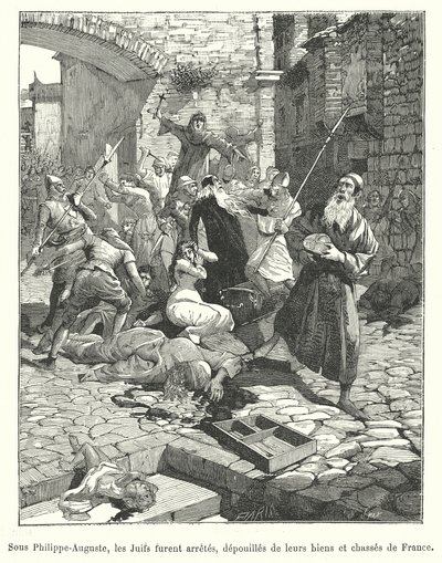 Persecution of French Jews during the reign of King Philip Augustus, late 12th Century (engraving) 作者 法语学校