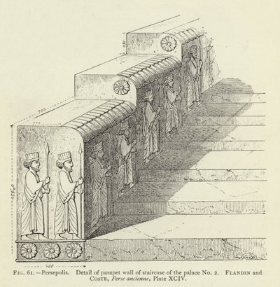 Persepolis, Detail of parapet wall of staircase of the palace No 2 (engraving) 作者 法语学校