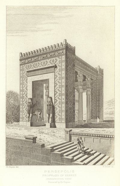 Persepolis，Xerxes的Propylaea，透视图，由Ch Chipiez恢复 作者 法语学校