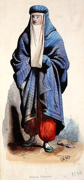 波斯女人，约1840年（彩色平版印刷）。 作者 法语学校
