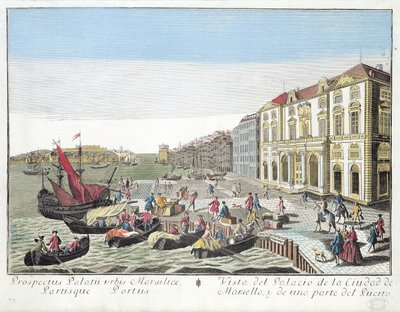 市政厅的透视图和一部分的港口在马赛，c.1770 作者 法语学校