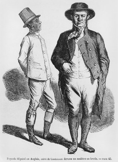 Peyrade伪装成英国人，Conte Conte作为混血儿仆人，来自Splendeurs et Miseres des Courtesans的插图由Honore de Balzac出版，1867年出版 作者 法语学校