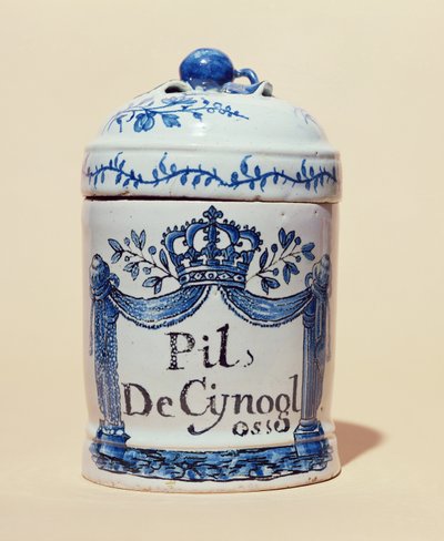 用于cynoglossum片剂的药用罐，c.1700（陶瓷） 作者 法语学校