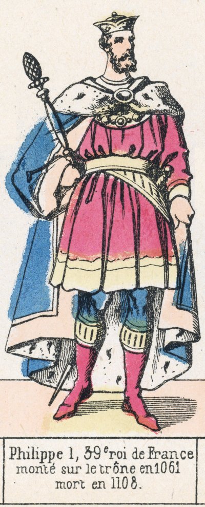 Philippe 1, 39e roi de France, monte sur le trone en 1061, mort en 1108 (coloured engraving) 作者 法语学校