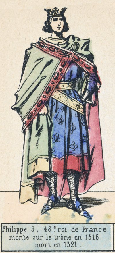 腓力五世，法国第48任国王，1316年登基，1321年去世（彩绘版画 作者 法语学校