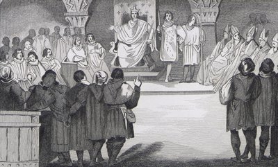 Philippe IV（1268-1314）le Bel在卢浮宫与来自Colart的“Histoire de France”重聚了总统，出版于1840年 作者 法语学校