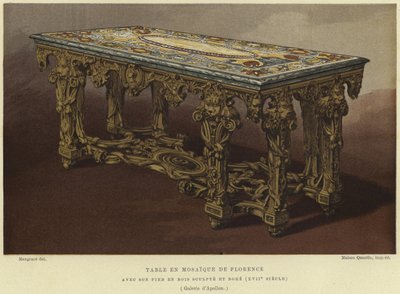Pietra dura（佛罗伦萨马赛克）桌子，雕刻和镀金的腿，17世纪 作者 French School