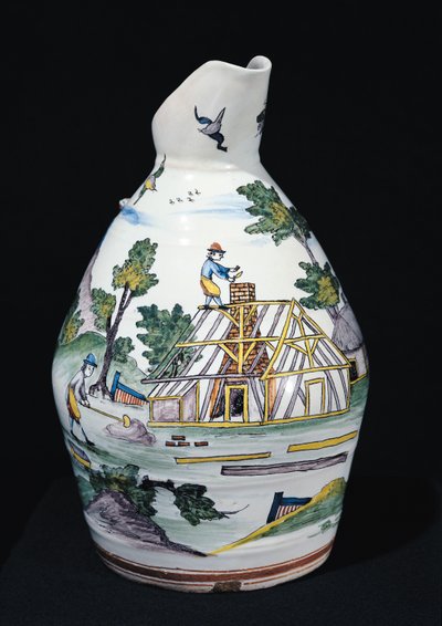 Pitcher描绘建筑物的建筑，Sinceny，c.1740-50（彩陶） 作者 法语学校