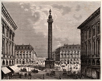 19世纪的巴黎旺多姆广场--V.A. Malt-Brown的 "La France illustree: geographie, histoire, administration statistique "中的版画。1884 作者 法语学校