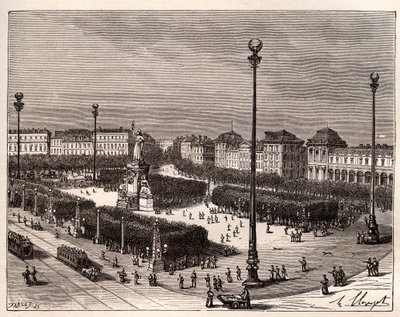 巴黎的共和国广场--V.A. Malt-Brown的 "La France illustree: geography, history, administration statistique "中的雕版画。1884 作者 法语学校