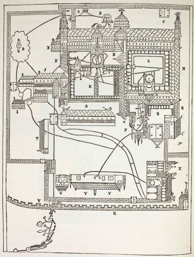 12世纪坎特伯雷本笃会修道院的计划，保罗·拉克鲁瓦在中世纪的军事与宗教生活，伦敦出版，1880年 作者 法语学校