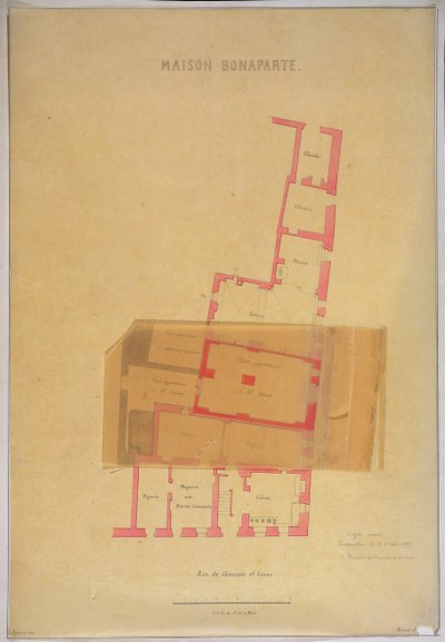 1837年拿破仑波拿巴（1769-1821）出生的科西嘉岛阿雅克肖的房子一楼和地窖的计划 作者 法语学校