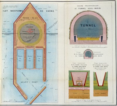 M.A. Thomé de Gamond的 "关于1867年世界博览会上制作的英法海底隧道新项目计划的记忆 "的平面图 作者 法语学校
