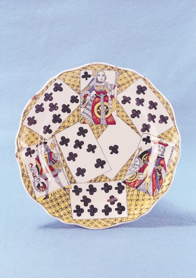 装饰着十八世纪扑克牌，里尔（彩陶）的错视画板 作者 法语学校