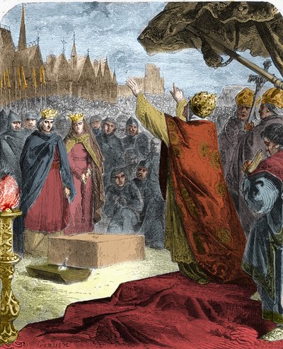 1163年，教皇亚历山大三世（Orlando Bandinelli）（亚历山德罗三世）在法国国王路易七世和苏利（Maurice de Sully）的见证下，为巴黎圣母院（Notre-Dame）大教堂奠基。 作者 法语学校