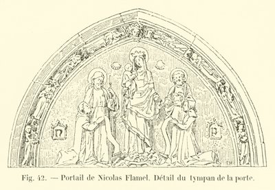 Nicolas Flamel的门户，门的耳膜细节 作者 法语学校