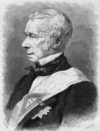 让-庞斯-纪尧姆-维纳特（1777-1868）的肖像，法国政治家、诗人和剧作家，法国学院成员。1868年7月4日在《世界画报》第586期上的版画。 作者 法语学校
