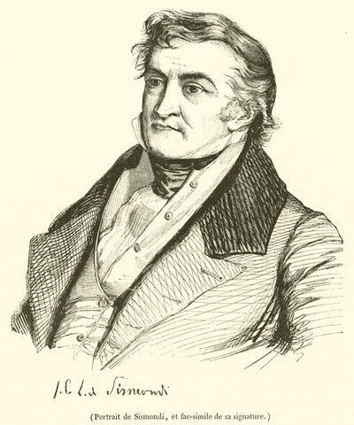 Portrait de Sismondi, et fac-simile de sa signature (engraving) 作者 法语学校