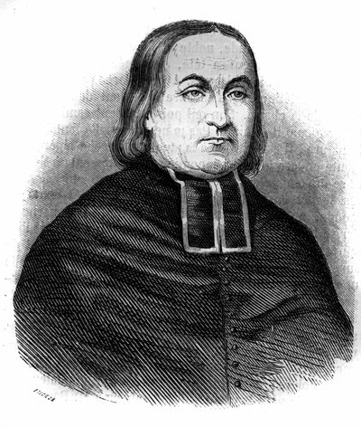 Abbe Theodore Combalot（1798-1873）的肖像，法国教会人士，"圣母升天会 "的创始人。1852年的雕版画。 作者 法语学校