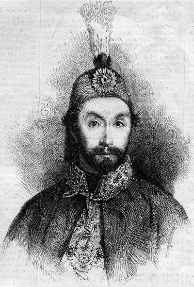 奥斯曼帝国苏丹阿卜杜勒梅吉特一世（Abdul-Medjid-Khan, Abdul Medjid Khan）（1823-1861）的肖像。1861年7月6日《世界画报》第221期的版画。 作者 法语学校