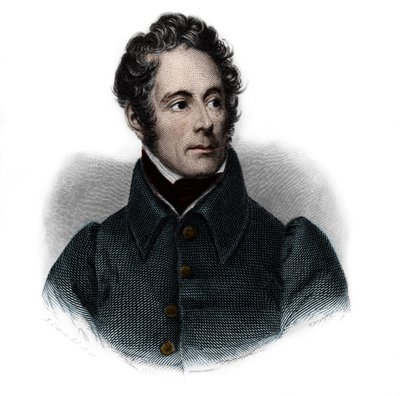 阿尔方斯-德-拉马丁（1791-1869）的肖像，法国作家、诗人和政治家。载于路易-德-科梅宁-蒂蒙的《演讲者之书》。1842.私人收藏。 作者 法语学校