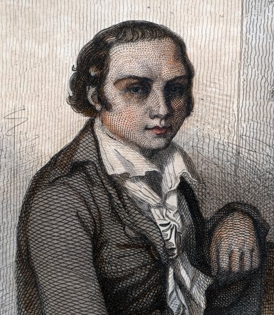 法国诗人Andre Marie Chenier（1762-1794）的肖像。 作者 法语学校