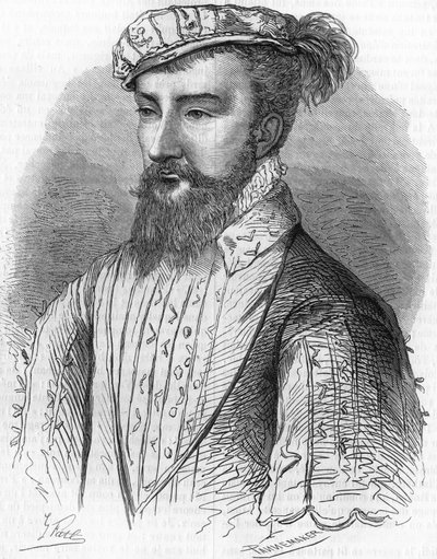 安托万-德-波旁（Antoine de Bourbon，1518-1562）的肖像，纳瓦拉国王和亨利四世的父亲。载于《法国人民史》，约1885年。雕版画。 作者 法语学校