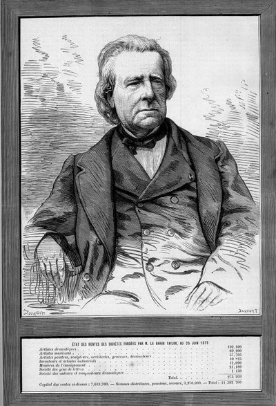 泰勒男爵（Isidore Justin Severin Taylor，dit）（1789-1879）的画像，法国剧作家和慈善家。雕刻于1879年9月13日的《世界画报》第1172期。 作者 法语学校